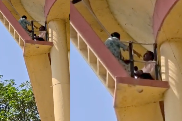 sitapur woman climbs water